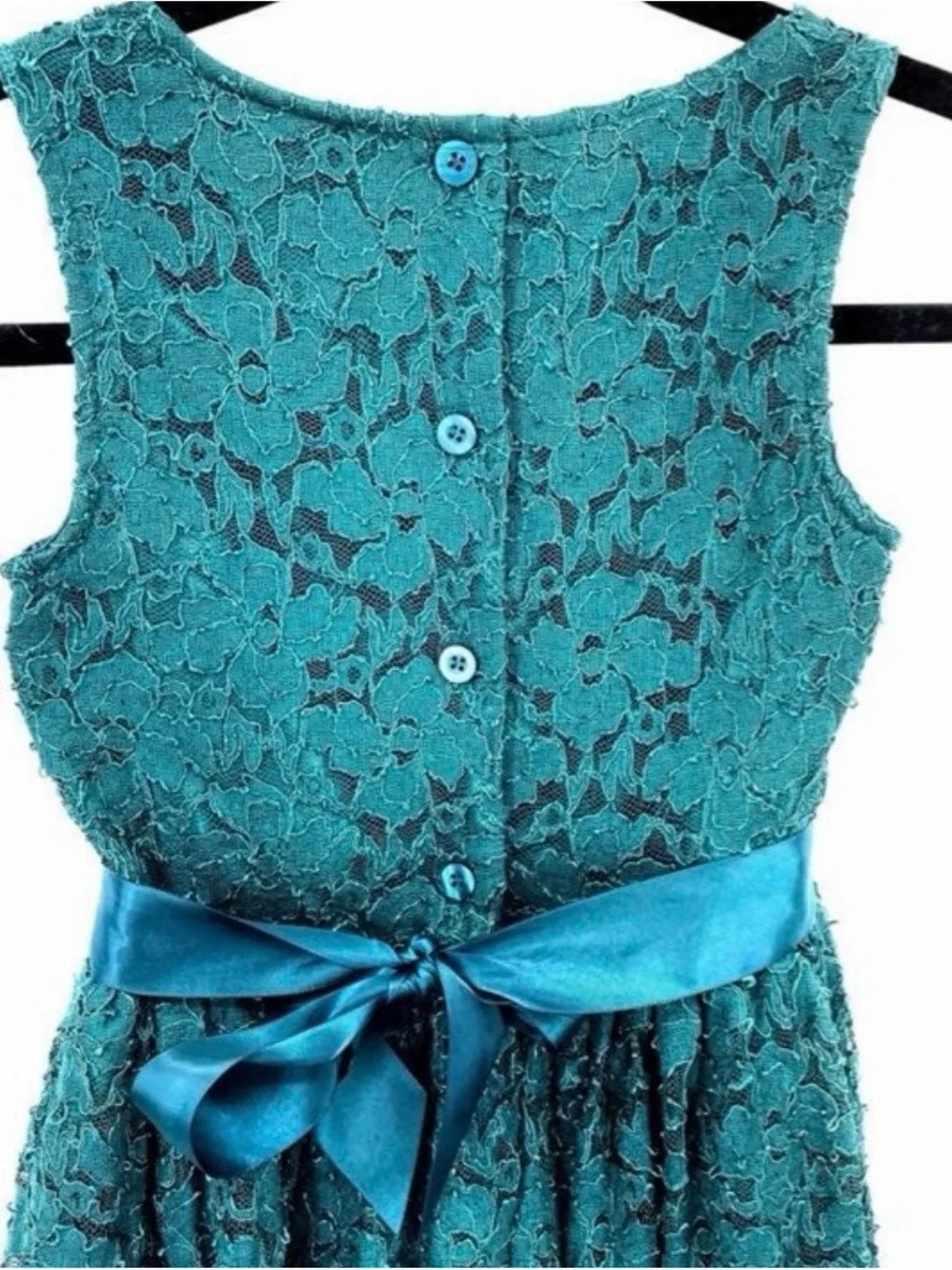 Zunie Teal Lace Party Dress with Satin Bow